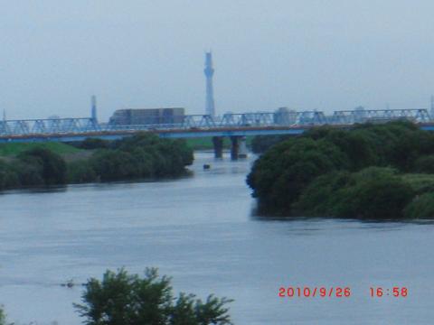 江戸川と三郷橋とスカイツリー。