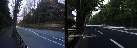 権田原交差点を通り、明治記念館付近を北東に向かう。右側は東宮御所。
