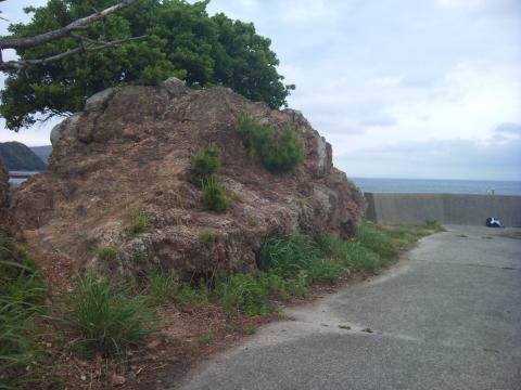 左側は岩場。