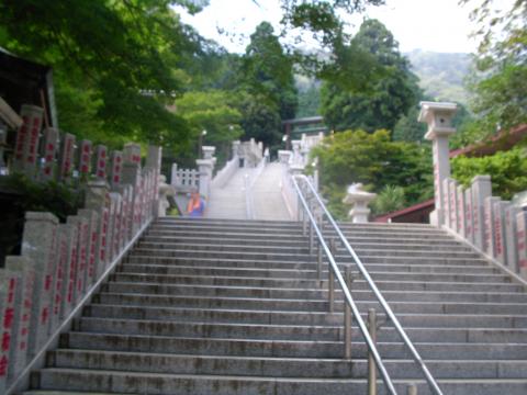 阿夫利神社下社への階段。茶店で豆腐アイスクリームを食べて、人で賑わう階段だけ、格好つけて走ってみる。