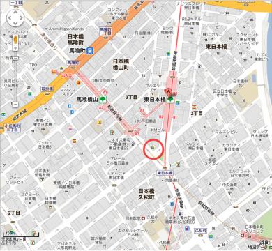 東日本橋(往路25km・復路31km)
第3班集合場所
東日本橋交差点のミニストップ付近
10:00以降いつでもOKです（ハリーさん、きょんこさんが、場所取りのため９時頃から幟を立てて待機してくださっています）。