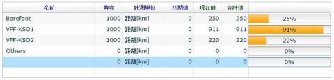 裸足ラン：　
5/21~8/11 １００km 
8/12～11/10　１００ｋｍ
1/7～2/22 50km（裸足ウォークも含む）