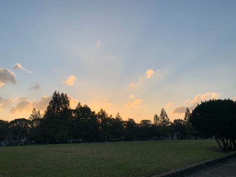 今日は天気予報でも１日中秋晴れの予報でした。　日の出数分前の東の空です。