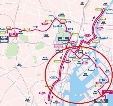 本日のコースこの赤丸部分のコースをそのままトレースしてみました。で、レインボーブリッジを渡って帰ってくる、2時間ほどのランニング。