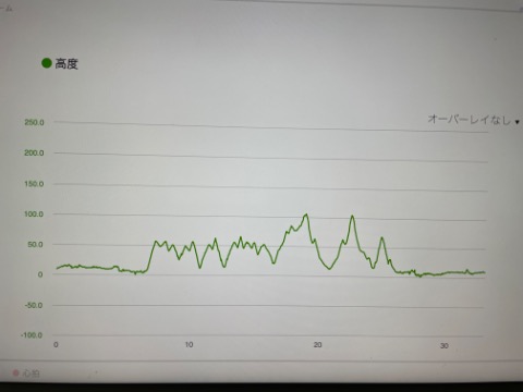 標高は低いが結構なギザギザ。一部激坂もありなかなかしんどかった